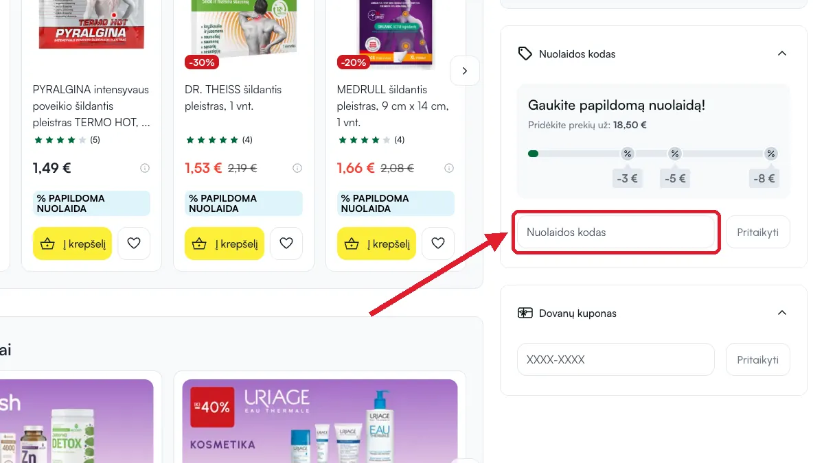 Įveskite kodą prieš apmokėdami
