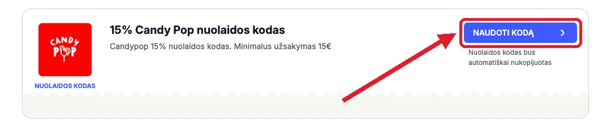 Spauskite „Naudoti kodą“
