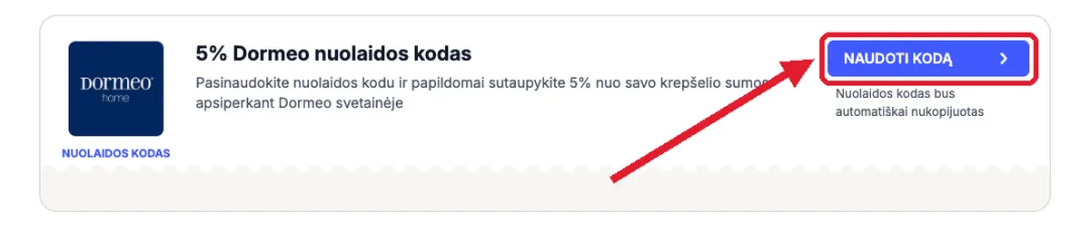 Spauskite „Naudoti kodą“