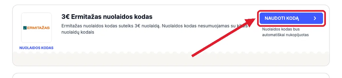 Spauskite „Naudoti kodą“