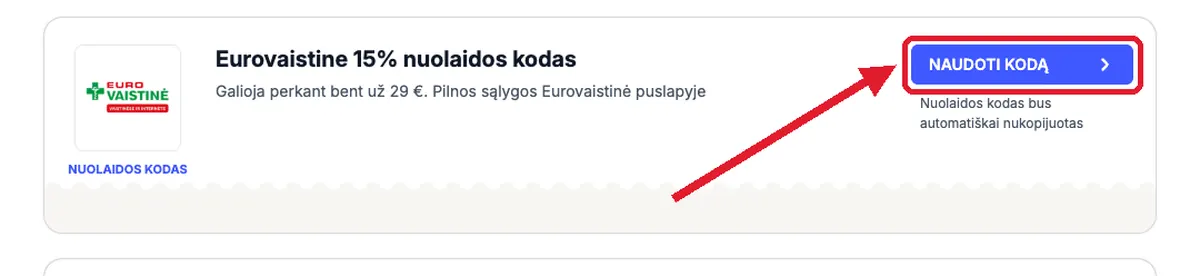 Spauskite „Naudoti kodą“