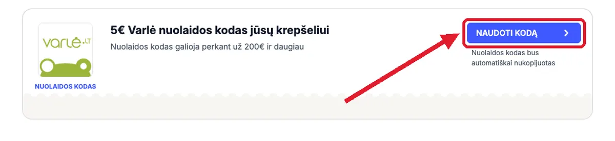 Spauskite „Naudoti kodą“